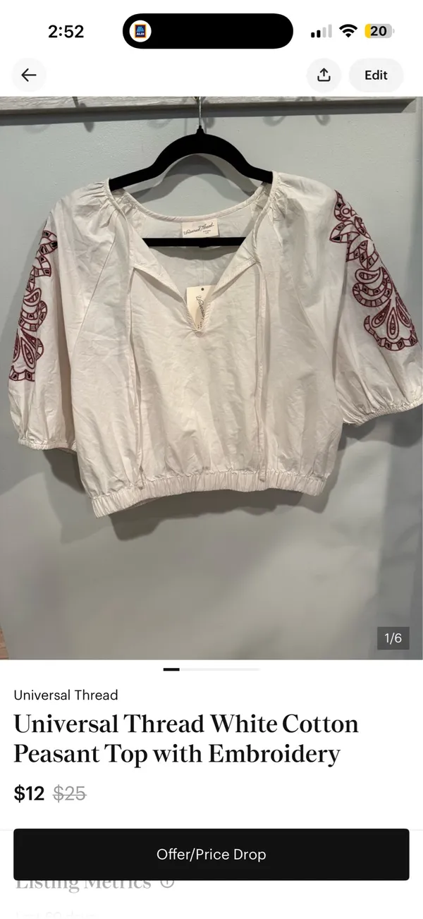 Universal Threads White Cotton Cropped Top with Embroidery size Large - Image 2