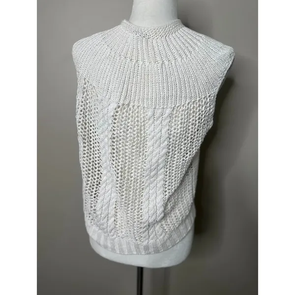 Specialty House White Crochet Sweater Cardigan Vest Large‎ Button Boho Fisherman - Image 4