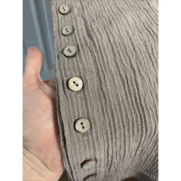 Soft Surroundings Wide Leg Pants Womens Size L Tan Gauze Button Hem Coastal - Image 4