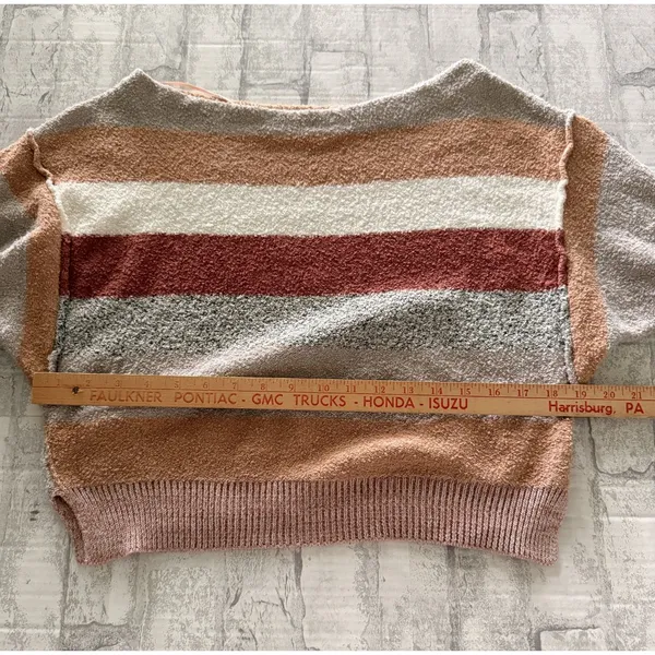 Free People Candyland Striped Pullover Sweater Ivory Soft Girl Knit Top Sz M - Image 6