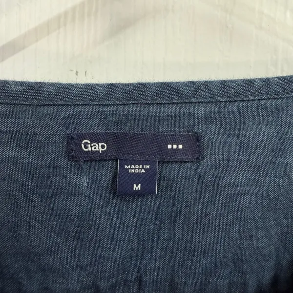 Vintage GAP dark blue ruffle cap sleeve‎ knee casual dress cottagecore button M - Image 3