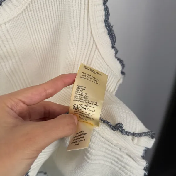 Free People Large Caramel Tank White Ivory Lettuce Trim Rib Knit Boxy Fit - Image 5