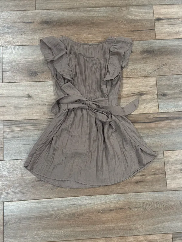 MINE Boho Cottagecore Light Brown Ruffled Babydoll Tie Waist Blouse | Size Large - Image 4