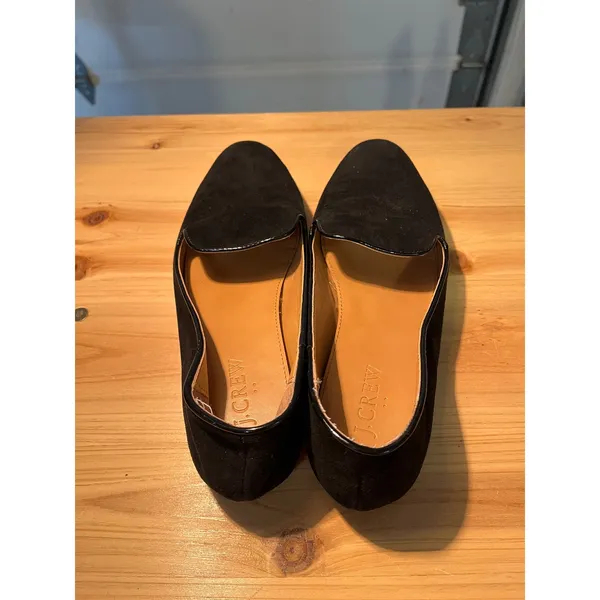 J.Crew Womens Black Suede‎ Smoking Loafers Patent Trim Flats Size 7 - Image 4