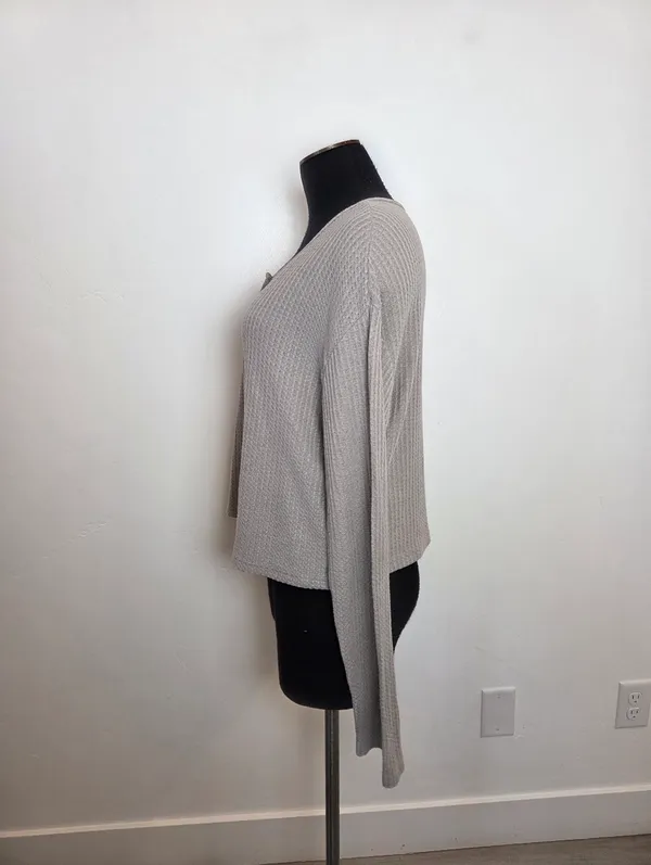 Dazy Thermal Waffle Knit Top Taupe Neutral Long Sleeve Comfy Cozy Loungewear XL - Image 3