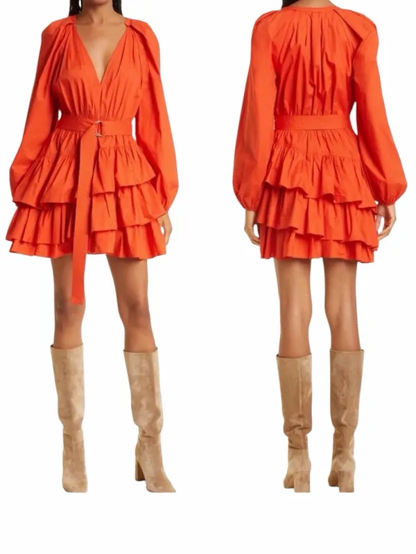 Ulla Johnson - Miranda Red Orange Ruffle Mini Dress Sz 10 - Image 2