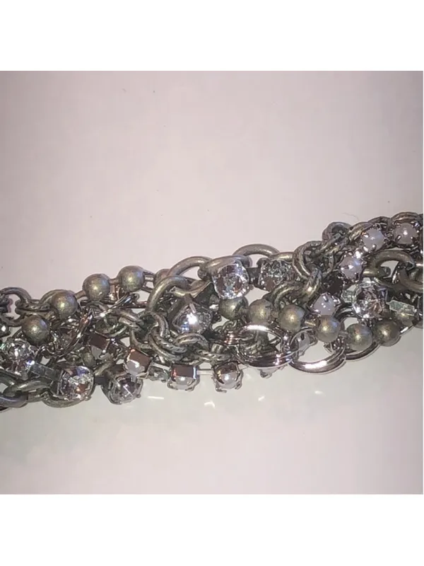 American Eagle Aged Silver Tone Boho CZ Rhinestones Multi Strand Bracelet - Image 6
