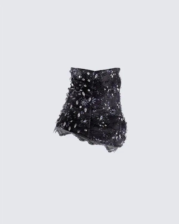 Finesse Love Hand Beaded Rhinestone Black Corset Top - Image 3