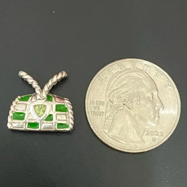Sterling Silver 925 Green Enameled Peridot Birthstone Purse Bag Pendant 4g. - Image 6