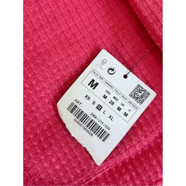 Zara Basic Cotton Tweed Jacket Frayed Fringe Pink Womens Size Medium NEW - Image 4
