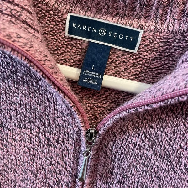 Karen Scott Pink Zip-Up Sweater - Image 2