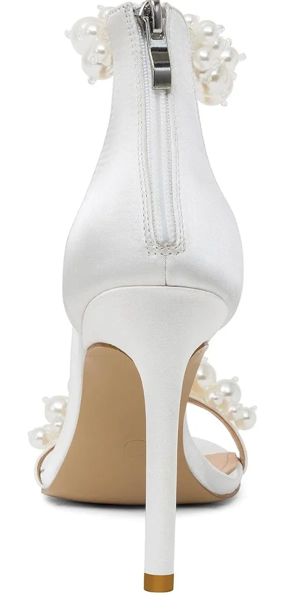 Amazon yowmns White Women's Heeled Sandals Pearl Decoration Open Toe Stiletto Heels Wedding Sexy Back Zipper Cover Pumps Evening Party Shoes Handmade Elegant High Heels Summer - Image 10