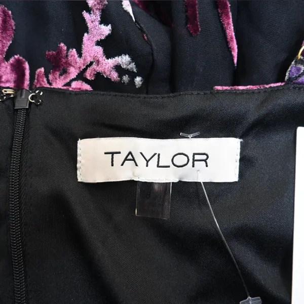 Taylor Womens 8 Black Floral Velvet Fully Lined Midi Dress NEW - Image 9
