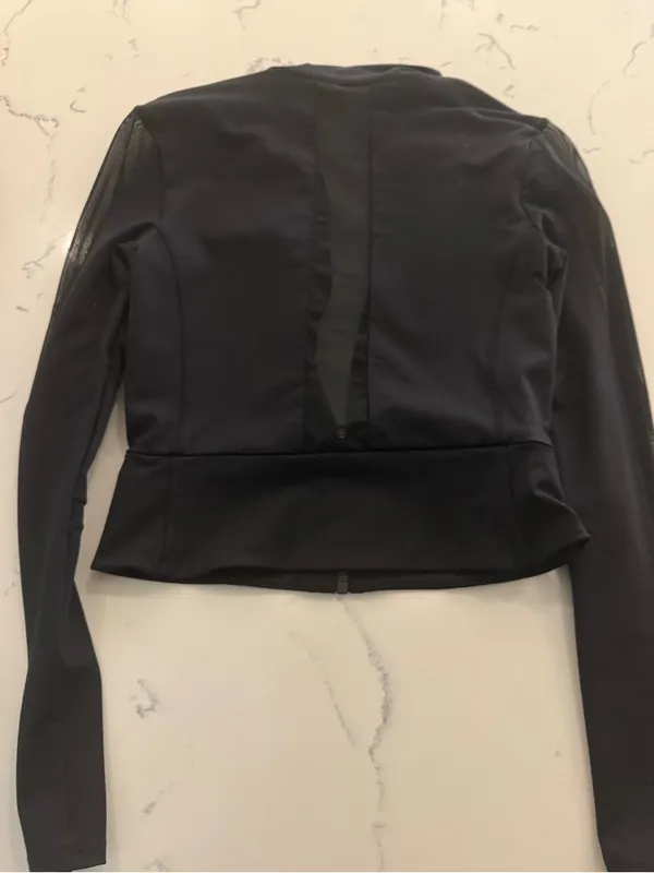 ALO Yoga Black Slim Bomber Jacket with Silver Zip - Image 2