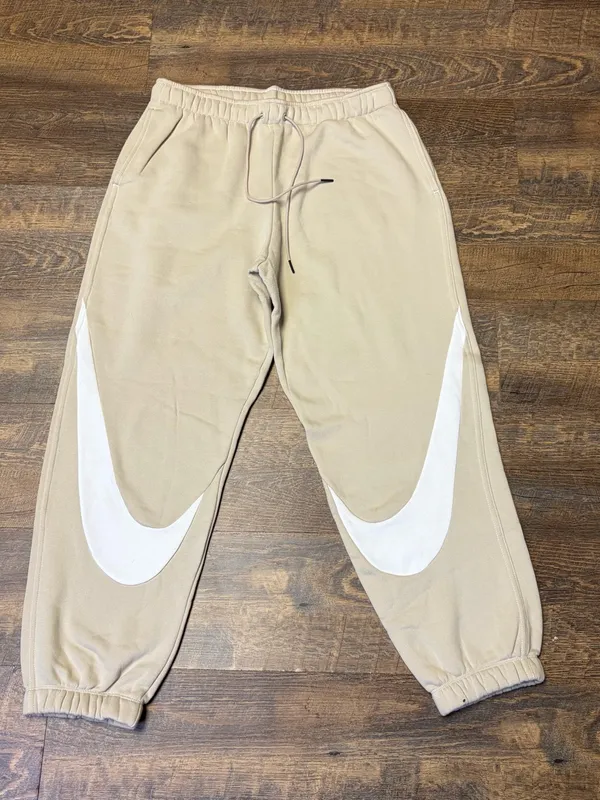 Nike Standard Fit Mid Rise Double Swoosh Sweatpants Womens Medium Tan DR6197-206 - Image 2