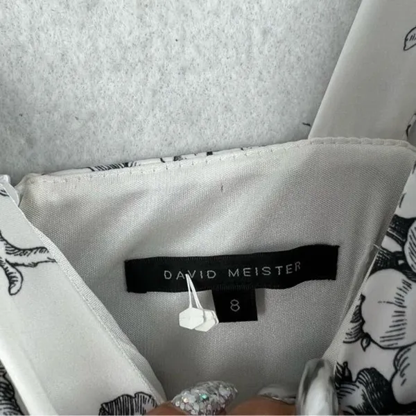 David Meister‎ Satin Floral Print V-Neck Dress - Image 11
