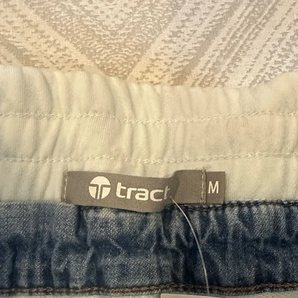 Tractr Reconstructed Ripped Denim Front White French Joggers Size M - Image 6