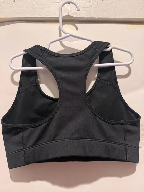 Nike Black Racerback Sports Crop Bra with White Swoosh - Image 2