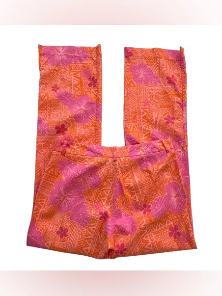 Lilly Pulitzer White Label Orange Pink Floral Sneaky Teaky Pants Size 8 - Image 7