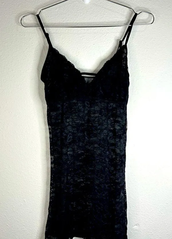 Black Sheer Lace Slip Dress - Size Small - Image 2