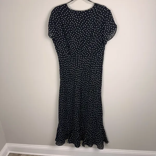 1990s VTG Dani Max Black & White‎ Polka Dot Rockabilly Maxi Dress w Ruffle Sz 14 - Image 15