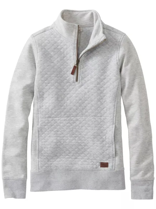 L.L. Bean Gray Quilted Quarter-Zip Pullover - Image 3
