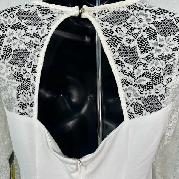 Guess Women’s White Bodycon Dress with Lace Sleeves Size 8 NWT - Image 9