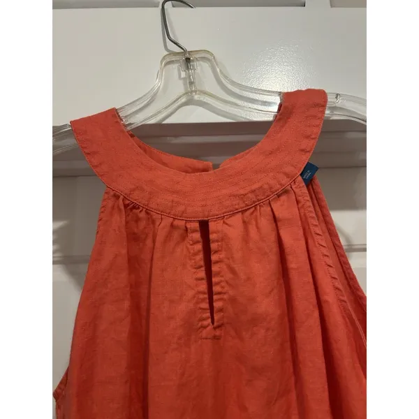 NEW Antibes Blanc 100% Linen Halter Neck Dress Coral Knee Length Keyhole Medium - Image 4