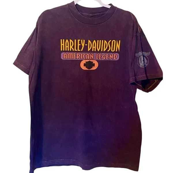 Harley Davidson Motorcycles Purple Short Sleeve T-Shirt Top - Image 2