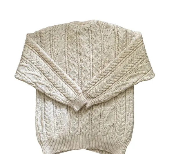 VTG British Wool Chunky Oversize Wool Cable Knit Cardigan Sweater Sz S Ivory - Image 3