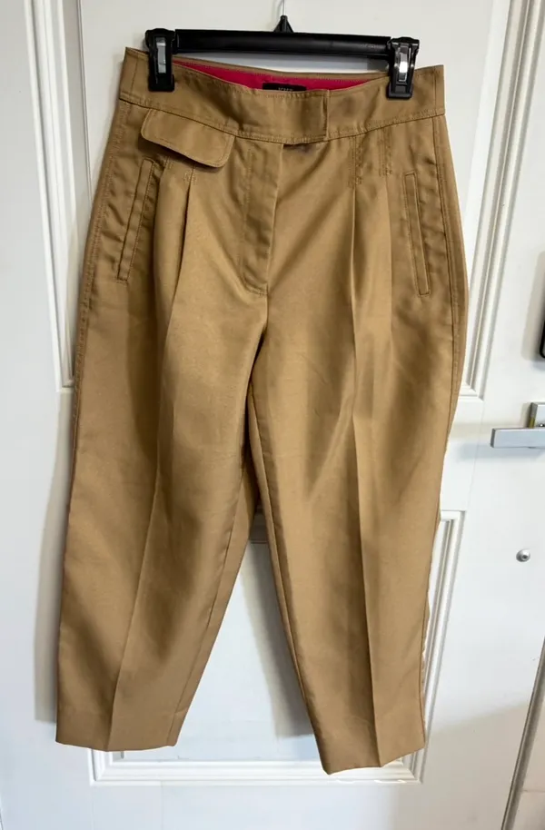 J.Crew Pleated High-Rise Khaki Crop Pants Pink Trim Size 4 Style AJ438 - Image 6