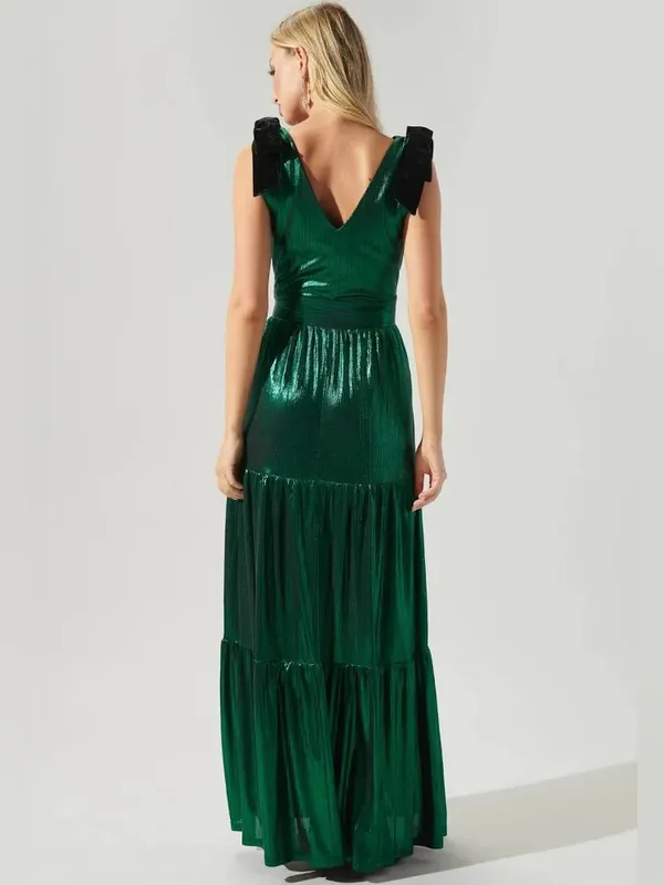 Sugarlips Liquid Satin Emerald Green Metallic Maxi Dress - Image 3