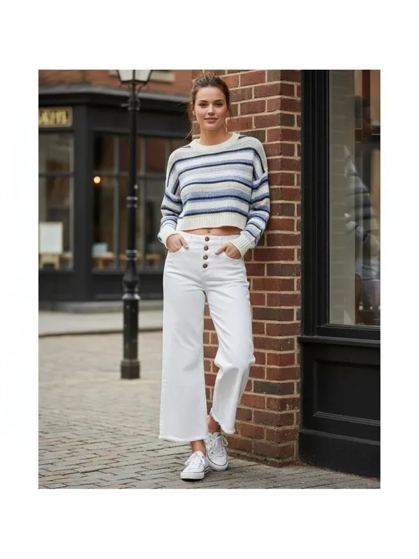 Ann Taylor LOFT High Waist Wide Leg Crop Jeans White Size 12P/31 - Image 2