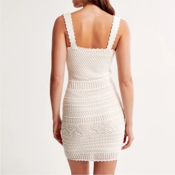 NEW Abercrombie & Fitch Crochet Mini Dress Size Large NWT Cream Beach Boho - Image 2