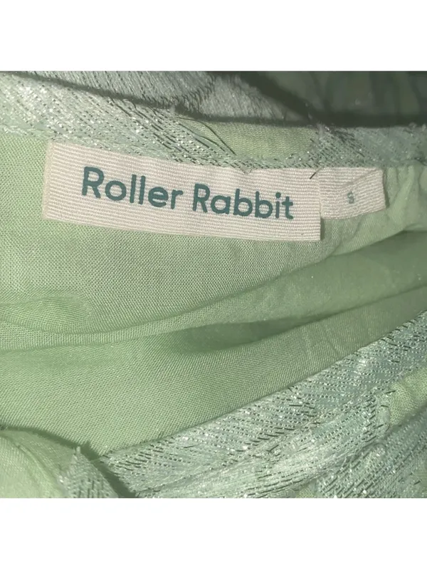 $118 Roller Rabbit Top Mint Green Metallic Jacquard V Neck Long Sleeve S - Image 8