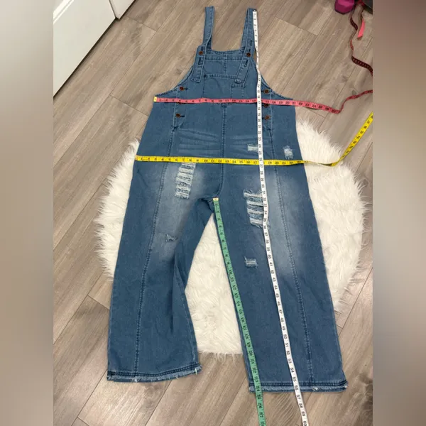 Women's Distressed Blue Denim Overalls (Oversize) Size L - Image 3