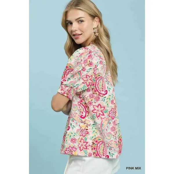 Umgee Mix‎ Paisley Floral Button Down Shirt - Pink mix - medium - Image 2