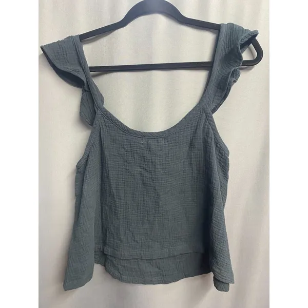 Marine Layer Cropped Blouse Top Womens Large Gray Scoop Neck Flutter Sleeve B55 - Image 4