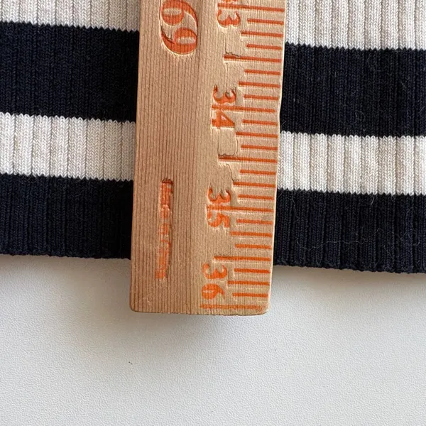 Everlane‎ Black White Striped Ribbed Knit Mock Neck Zip Shoulder Sweater Dress L - Image 5