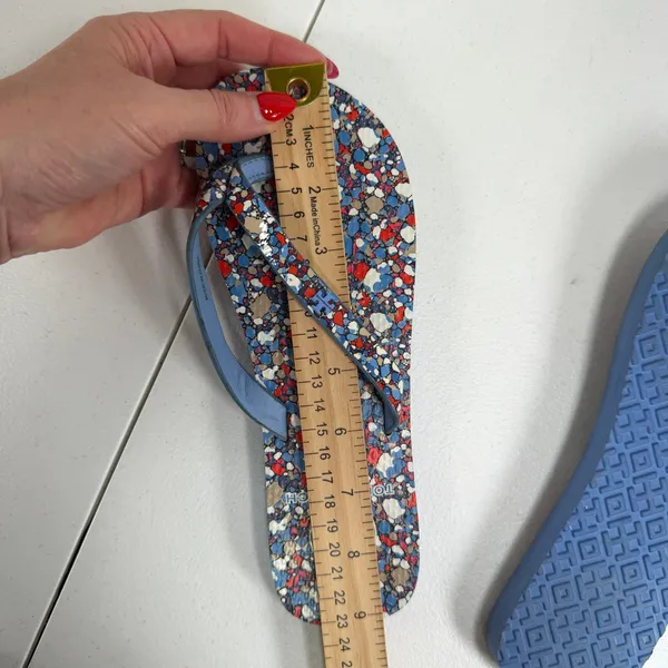 Tory Burch 6 Linosa Festival Flip Flop Printed Naplak Logo Thong Sandals Preppy - Image 11