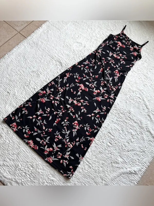 VTG 90s Byer Too Floral Maxi Dress M Black Pink Dark Fairy Whimsigoth Grunge - Image 5