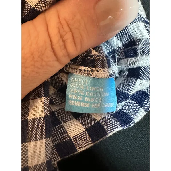 J.McLaughlin Navy Blue White Gingham Linen Cotton Tie Back Dress Size 6 Cottage - Image 6