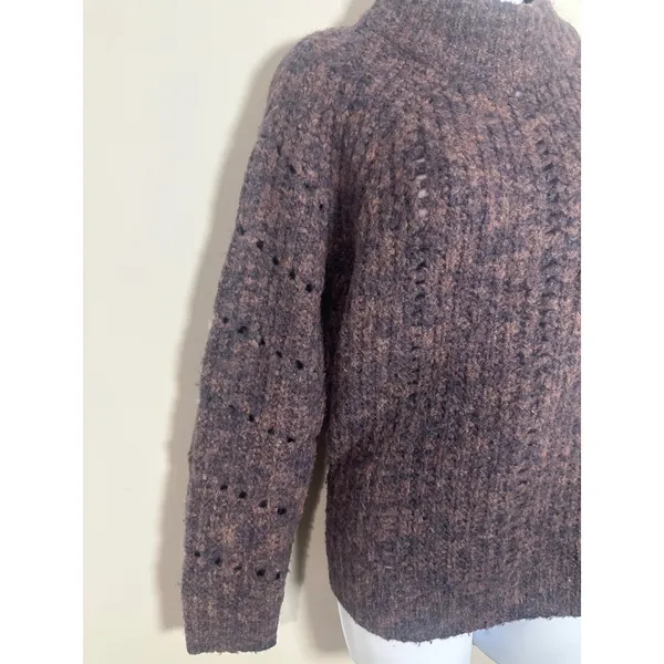 Madewell Pointelle Mockneck Pullover Sweater Brown Marled Wool MC031 Size S - Image 5