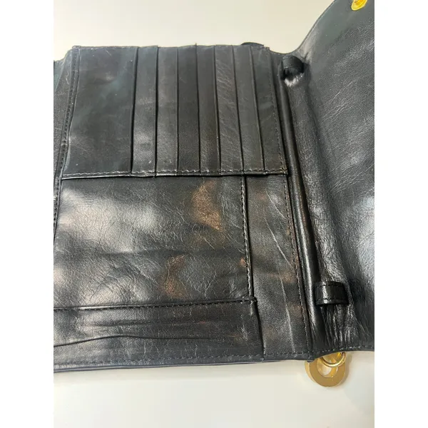 Perlina Black leather fold over clutch Wallet Bag Carry all in one vintage 90's - Image 8