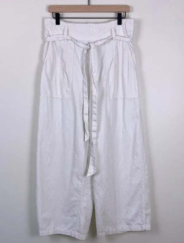 American Eagle High-Waisted Paperbag Wide Leg Pants White Women’s Size Large - Image 2