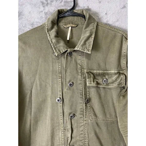 Free People Embellished Military Shirt Jacket Olive Green Embroidered Patch S - Image 2