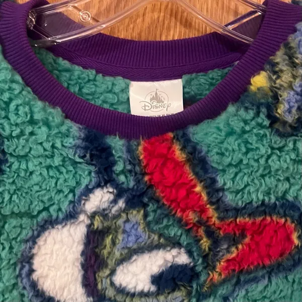 Disney Parks Donald Duck Sherpa‎ Fleece Pullover Crewneck Sweater Sweatshirt XS - Image 3