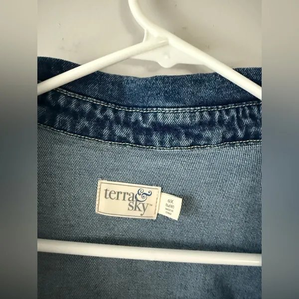 Terra & Sky Denim Flannel Shacket Jean Jacket Hippie Boho Oversized Size 0X 14W - Image 5