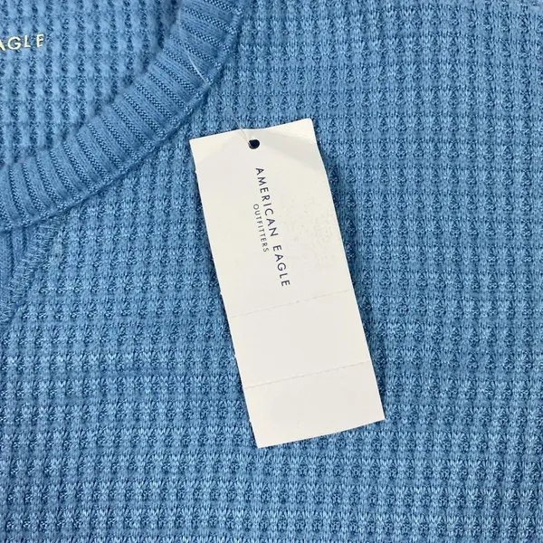 American Eagle‎ Shirt Womens XS Blue Waffle Knit Thermal Crewneck Long Sleeve - Image 6