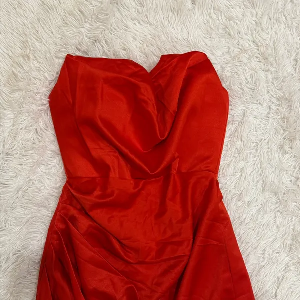 House of CB ADRIENNE Scarlet Satin Strapless Gown in red - Image 10